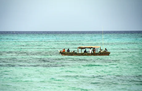 Txalupa tradizionala Nungwiko ur turkesetan nabigatzen, Zanzibar Zurezko txalupa tradizionala itsaso turkesan nabigatzen Nungwiren aurrean, Zanzibarren